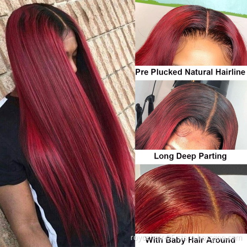 180% Density  Cuticle Aligned Hair Short Red Color Bob Wig Vendor, Virgin T Part Transparent HD Lace Front 100% Human Hair Wig